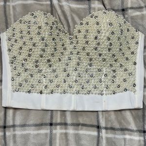 Pearl beaded strapless top